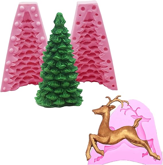 Xgood Christmas Tree Silicone Molds DIY 3D Christmas Elk Molds Candle