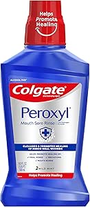 Colgate Peroxyl Antiseptic Mouthwash and Mouth Sore Rinse, 1.5% Hydrogen Peroxide, Mild Mint - 500ml, 16.9 Fluid Ounces