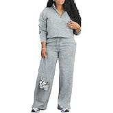 Adogirl Women 2 Piece Outfits Sweatsuit Set Fall Long Sleeve Half Zip Sweatshirt Wide Leg Sweatpants Tracksuit Lounge Sets