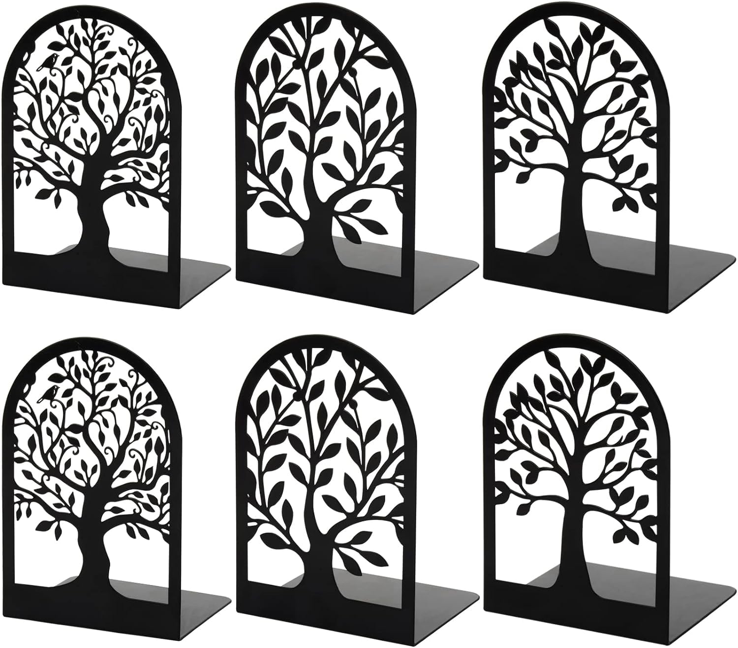 MEETOZ Metal Bookends for Shelves Decorative, Book Ends, Bookends, Non-Skid Bookend, Tree Stopper for Heavy Books, Modern Book Shelf Ends for Home (3 Pairs/6 Pcs)