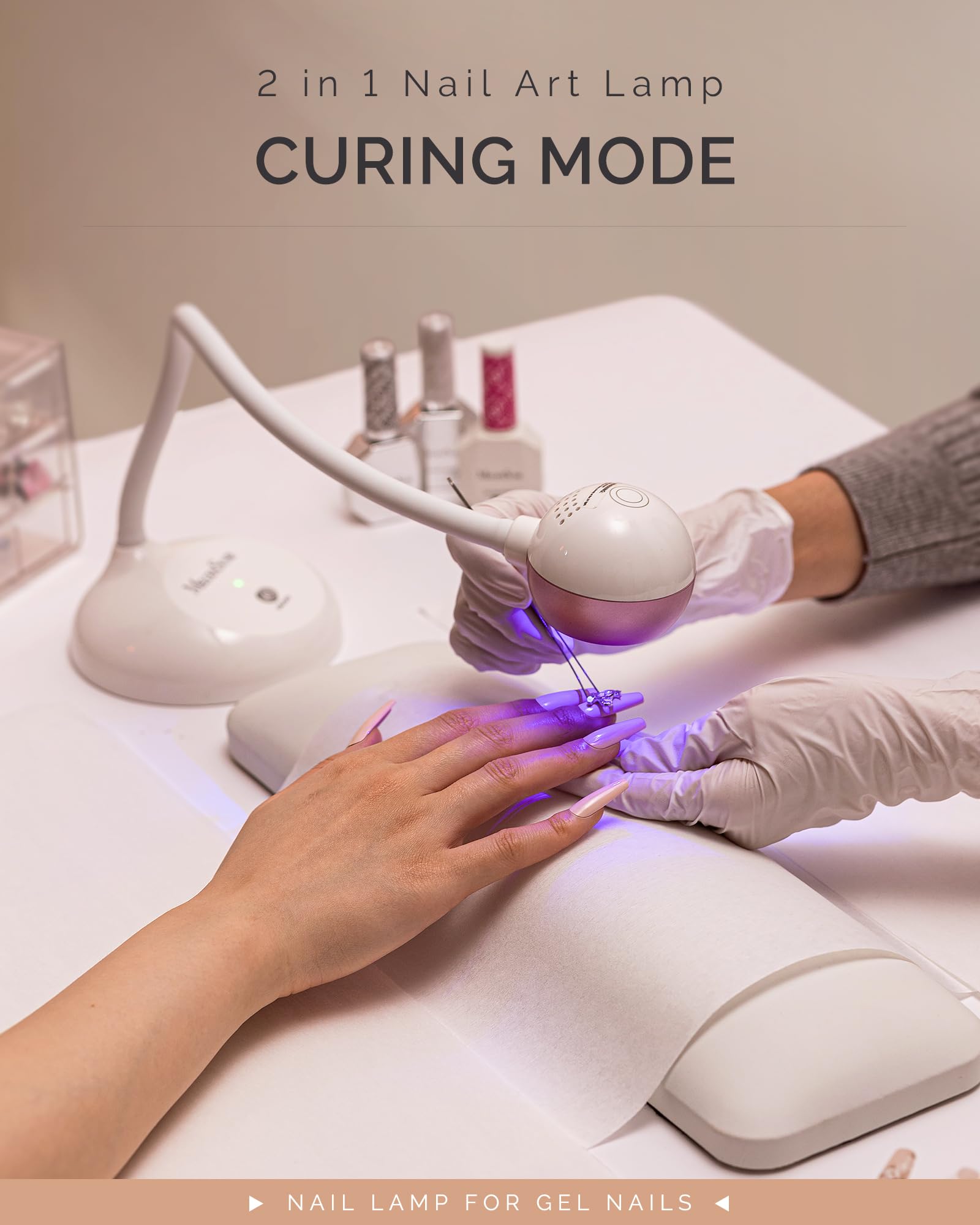 MelodySusie 2 in 1 Gel X Lamp, Cordless Gooseneck Nail Desk Lamp and Flash Cure UV Nail Lamp with Reflector Cup for Flash Curing, Professional Nail Art Tools for Manicure, Salon Use