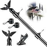Flag Win 6FT Flag Pole Kit for House with Holder Bracket, Upgrade Stainless Steel Tangle Free Flagpole, Heavy Duty House Flag Pole Kit for 3x5 American Flag for Outside Porch,Outdoor,Boat (Black)