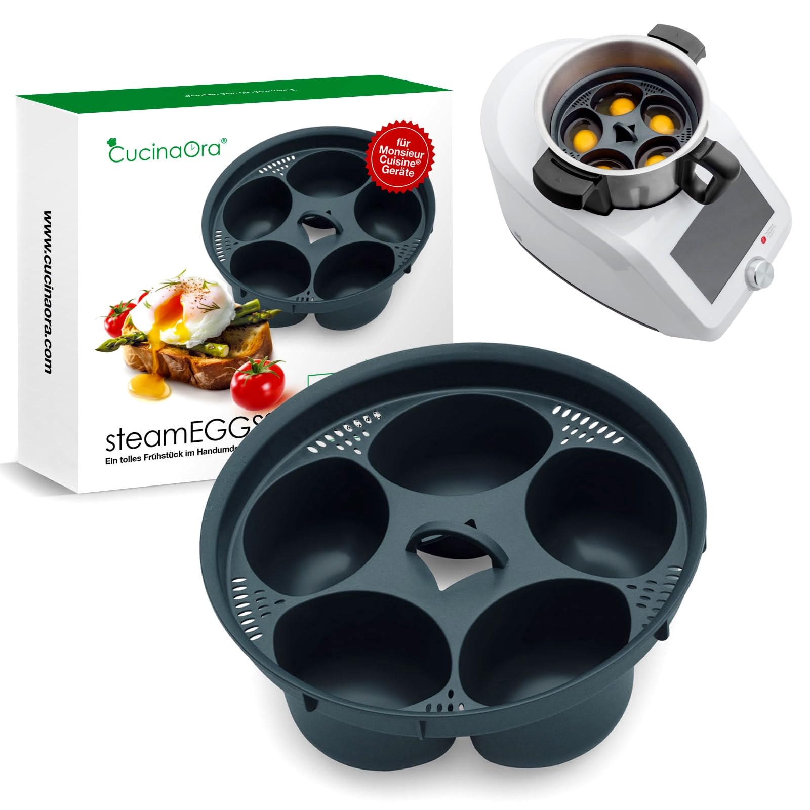 CucinaOra steamEGGS MC Steam Egg Insert with 5 Molds for Monsieur Cuisine MC Smart Connect - Accessory for Monsieur Cuisine Smart