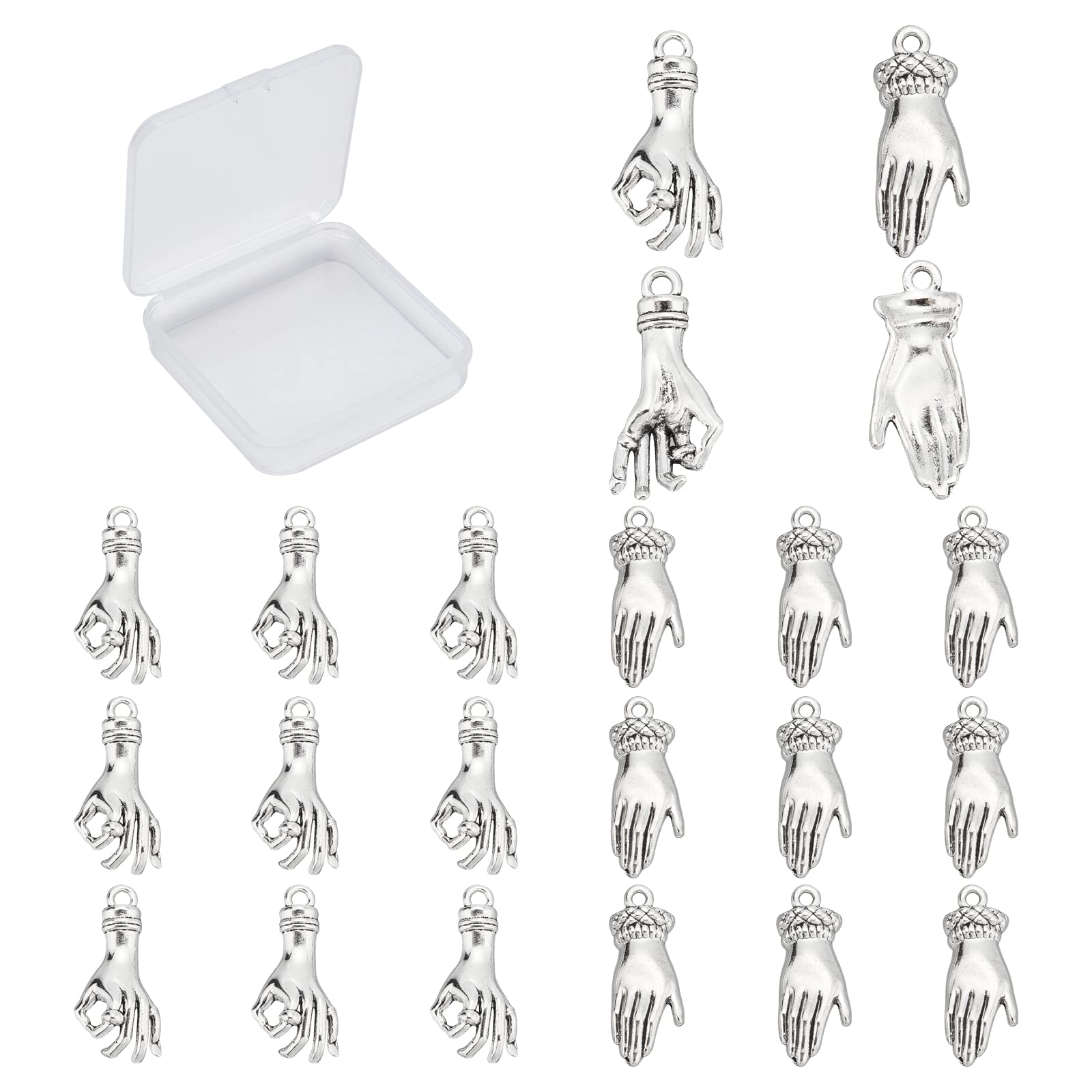 SUNNYCLUE 1 Box 40Pcs 2 Styles Antique Silver Hand Pendant Mini Alloy OK Gesture Vintage Charms Bulk Tibetan Style Fingers Lucky Pendants for Jewelry Making Charms Bracelets Findings