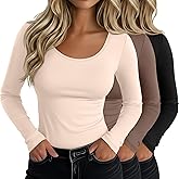 Neer 3 Pack Women's Scoop Neck Long Sleeve T-Shirts Slim Fitted Underscrubs Tops Stretchy Tight Casual Basic Layer Shirts