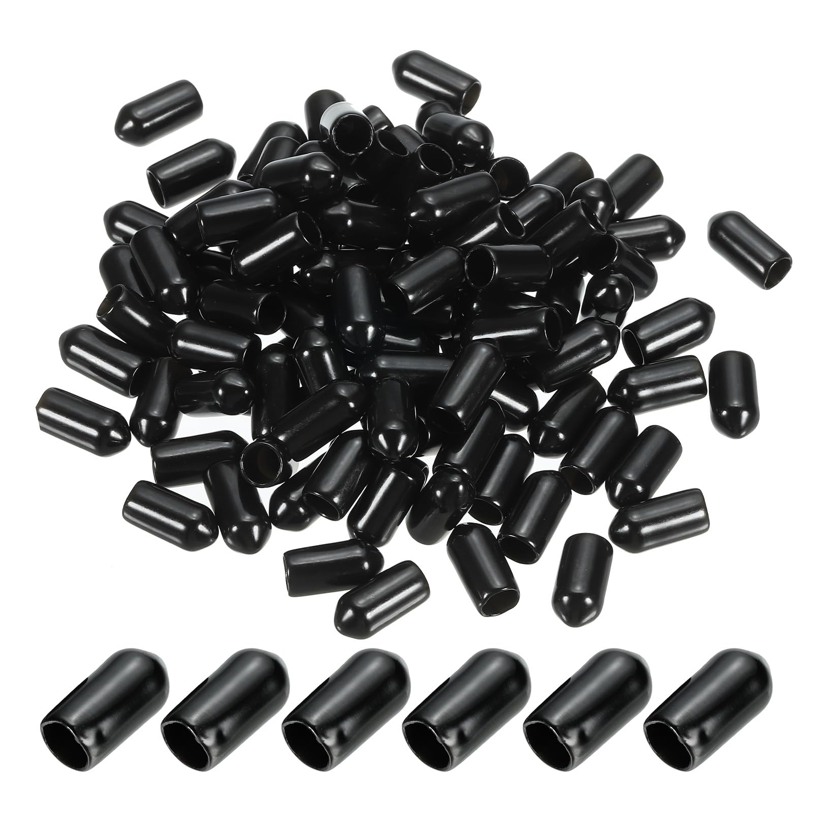 PATIKIL 6MM Vinyl Rubber End Caps, 150 Pack Flexible Bolt Screw Covers, Black — image 1