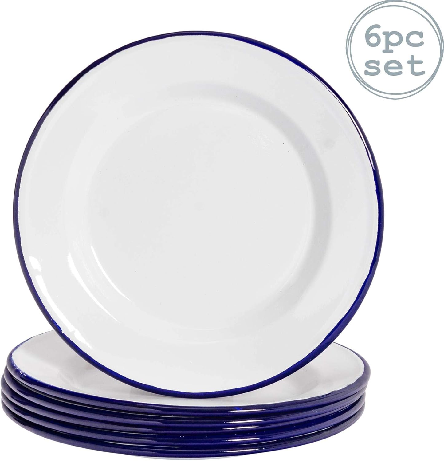Argon Tableware Premium White Enamel Dinner Plates 219mm / 9" Blue