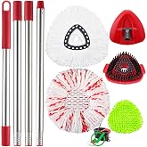 Mop Heads Replacement Handle Set for Ocedar Spin Mops EasyWring 1-Tank System, Includes 2 Microfiber Refills, 1 Chenille Head, 4-Section Iron 30-58" Mop Handle, 1 Scrub Brush, 1 Spin Base for O-Cedar