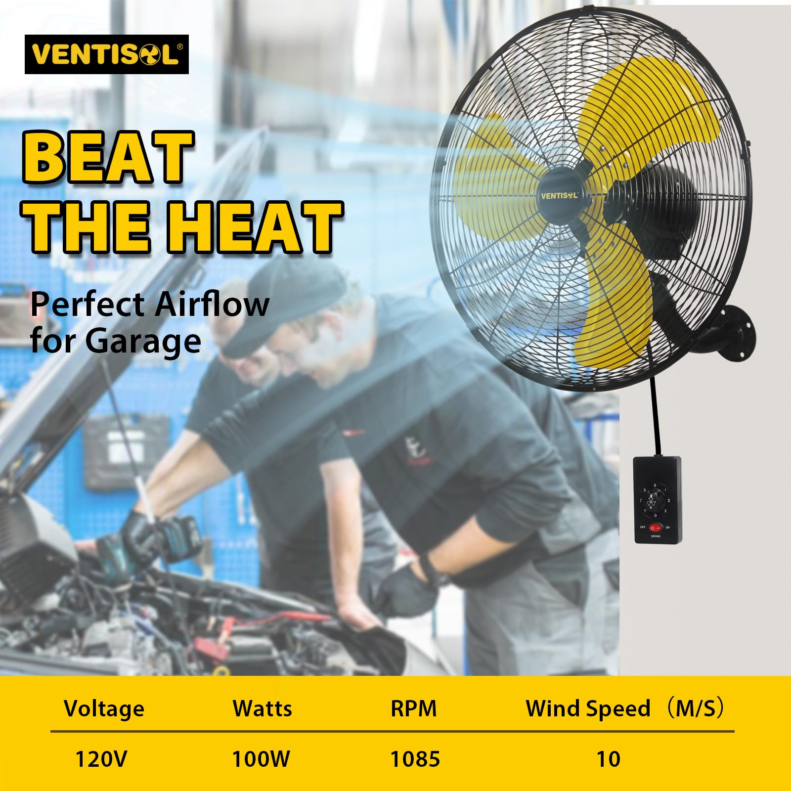 VENTISOL 18 Inch 3-Speed High Velocity Oscillating Wall Fan, 4,200 CFM, 90-Degree Oscillation for Household, Workshops, Shops, Commercial, Patios