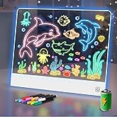 16" Led Drawing Board for Kids Rechargeable, Portable Doodle Glow LED Note Board with 7 Colors, Light Up Acrylic Dry Erase Lumi Board with Stand, Valentines Day Gifts Boys & Birthday Gifts(White)