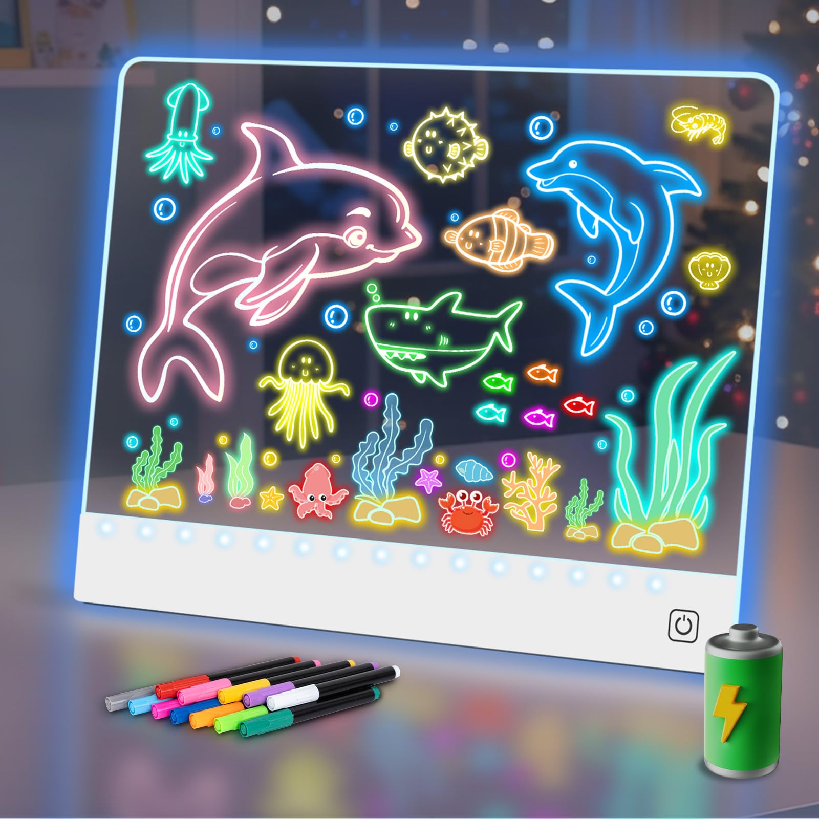 Photo 1 of 16" Led Drawing Board for Kids Rechargeable, Portable Doodle Glow LED Note Board with 7 Colors, Light Up Acrylic Dry Erase Lumi Board with Stand, Valentines Day Gifts Boys & Birthday Gifts(White)