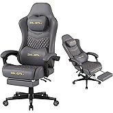 MINOMAC Gaming Chair,Ergonomic Computer Gaming Chair,400lb Load-Bearing,Retractable Footrest/Waist Support/Ergonomic Backrest[Spring + 4D Sponge] (Grey)