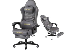 MINOMAC Gaming Chair,Ergonomic Computer Gaming Chair,400lb Load-Bearing,Retractable Footrest/Waist Support/Ergonomic Backrest[Spring + 4D Sponge] (Grey)