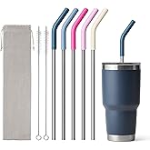 Diumepo 30 oz Straw for YETI Tumbler, Metal Straight Straws Reusable with Silicone Tip for Simple Modern 24 oz Tumbler and 32oz Glass Tumbler, Cleaning Brush, 1 Portable Bag