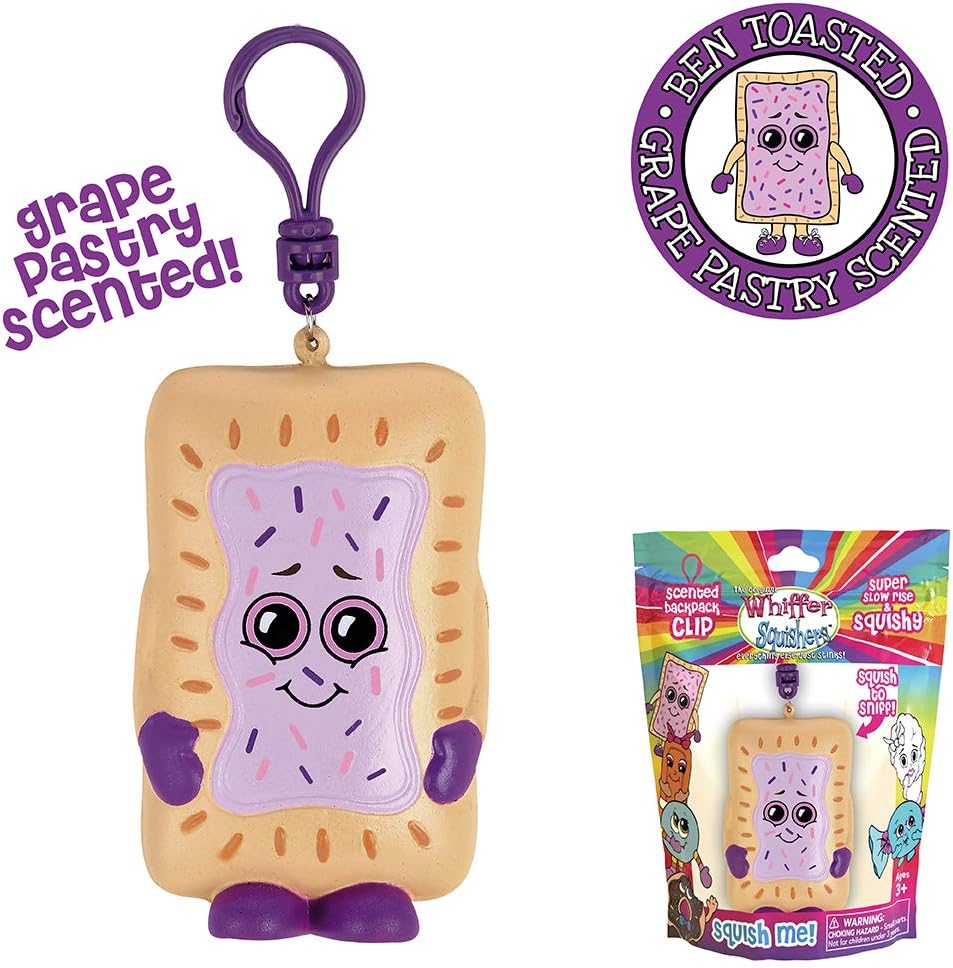 Whiffer Squishers Ben Toasted Slow Rising Squishy Toy Grape Toaster Pastry Scented Backpack Clip