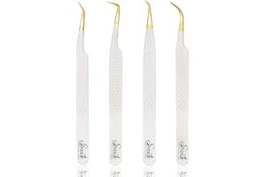 SIVOTE Fiber Tips Professional Volume Lash Tweezers for Eyelash Extensions with Diamond Grip, Set of 4, White