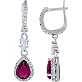 Sterling Silver Womens Red Cubic Zirconia Round Dangle Earrings