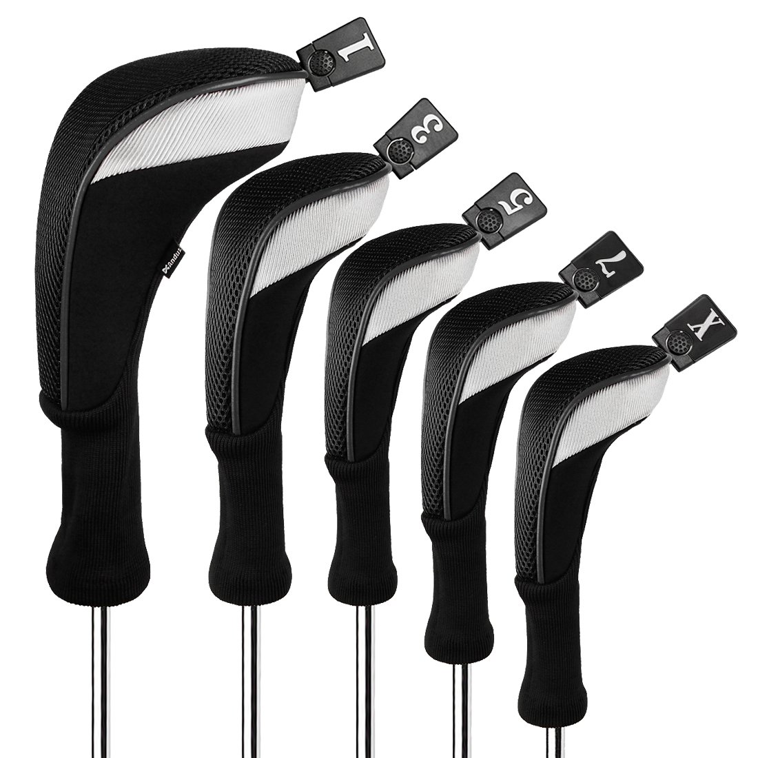 Andux 5pcs/Set Golf 460cc Driver Fairway Wood Club Head Covers Long Neck Black/Black