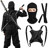 Patelai 3 Pcs Duel Sword Back Holster with Balaclava Belt Waistband, Halloween Ninja Cosplay Costume Katana Leather Sword Sheath Holder Carry Case Strap Shoulder Frog for Warrior Hero Anime Medieval