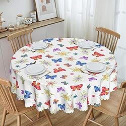 MAST DOO Round Tablecloth 60 Inch, Butterfly Floral