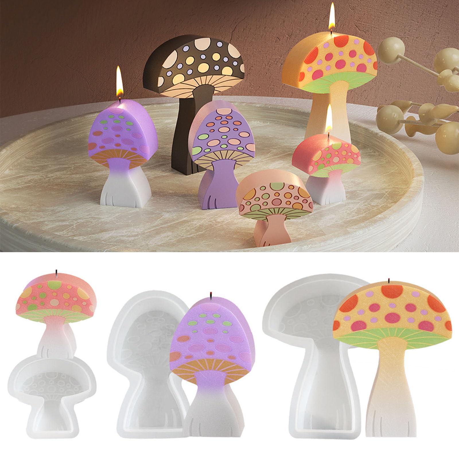 Kunyeah 3Pcs Mushroom Silicone Candle Mold 3D Mushroom Making Mold Cute Epoxy Resin Casting Mold DIY Silicone Mold for Crafts Soap Home Decor Handmade Ornament