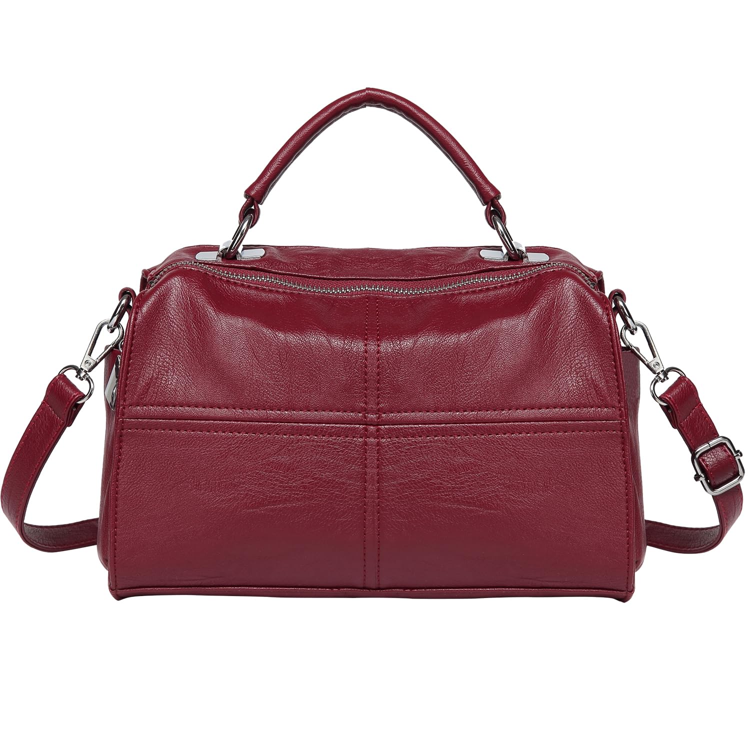 VASCHY Crossbody Bag for Women, Fashion Vegan Leather Ladies Handbag with Top Handle Convertible Small Satchel Handbags & Shoulder Bags for Women with Shoulder Bag and Multi Pockets (Burgundy)