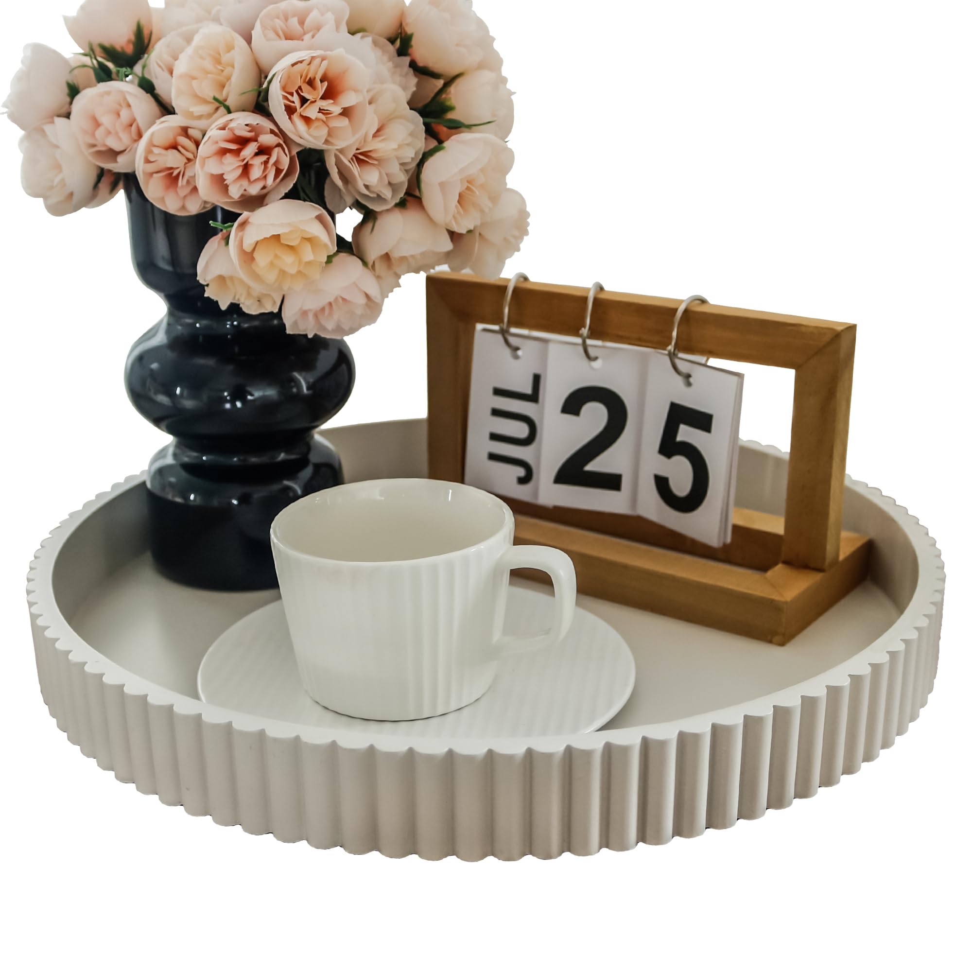 Photo 1 of Hodeframe Round Decorative Tray for Coffee Table Decor, 11.8in Cream White Decorative Serving Tray for Kitchen Counter,bandejas decorativas, Wooden Serving Tray for Party