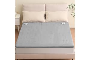 CURECURE Heated Mattress Pad Queen Size 60 * 80 Inches Comfort Soft Coral Fleece 10 Heating Levels & Auto Shut Off, Electric Bed Warmer Pad with Dual Controllers, Up to 15" Deep Pocket, Grey