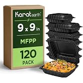 KARAT EARTH Clamshell Take Out Food Containers [9"x9" - 120 ct] To Go Containers | Microwavable, Freezer Safe, Soak-Resistant, Durable, Stackable | Vented for Hot/Cold Foods, Black