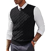 PJ PAUL JONES Men's Sweater Vests V Neck Cable Twist Knit Sleeveless Vests Casual Pullover Sweater