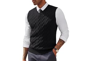 PJ PAUL JONES Men's Sweater Vests V Neck Cable Twist Knit Sleeveless Vests Casual Pullover Sweater
