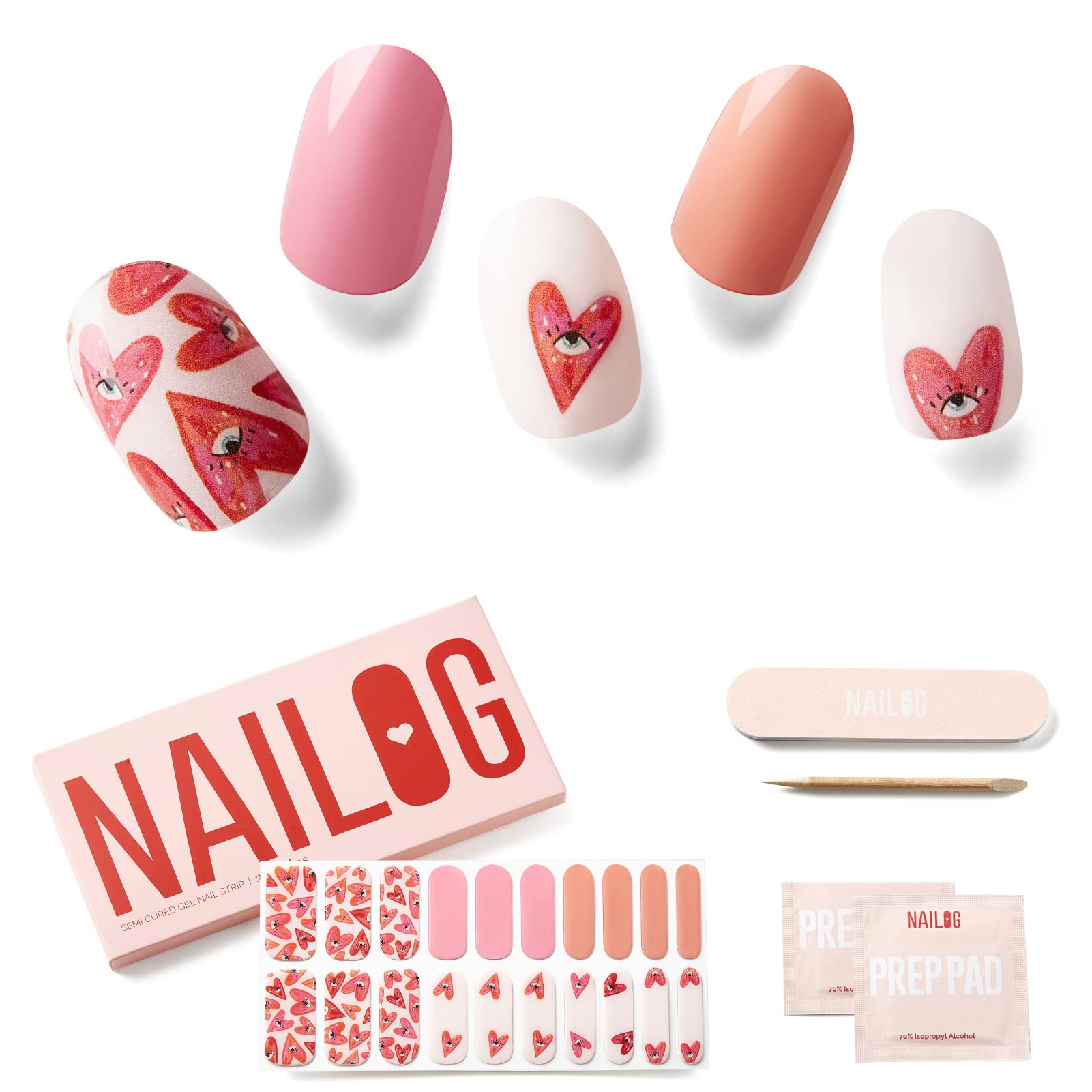 NAILOG Semi Cured Gel Strips (20 Extra Long Stickers), UV/Led Lamp Glossy & Long Lasting Soft Gel Finish Wrap, Pink Gaze — image 1