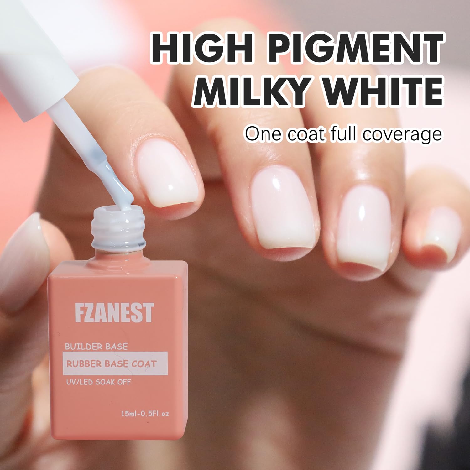 FZANEST Builder Gel For Nails, Milky White Gel Nail Polish Rubber Base For Nail Thickening, LED Nail Lamp Cured Nail Strengthener Extension Color Base In A Bottle - Image 6