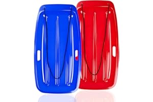COZYCHARM Snow Sled for Kids & Adults: 35", Cold-Resistant, Anti-lateral Drift, Included Rope, One Handle per Side, Fast, Stable, Stackable, Easy to Carry, Toboggan Sled for Snow Days, Perfect for Winter Fun