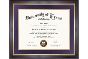 GMFrames 11x14 Wood Diploma Frame with Purple Mat or Display 14x17 Certificates without Mat,UV Protection Acrylic,Deep Brown Finish with Gold Trim