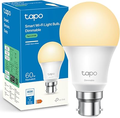 Tapo L510B WiFi Smart Bulb B22 Dimmable 8.3W 60W Equiv with Alexa Google