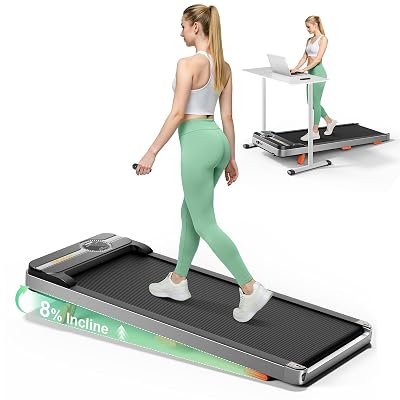 TREAFLOW Walking Pad Portable Under Desk Treadmill with Incline 2.5HP for Home Office 265 lbs Capacity Remote Control LED