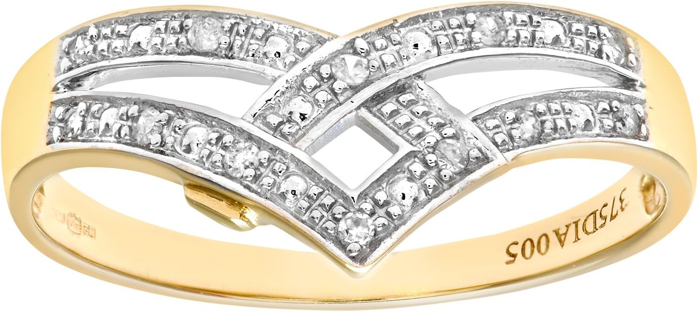 NaavaWomen's 9 ct Yellow Gold Diamond Wishbone Ring