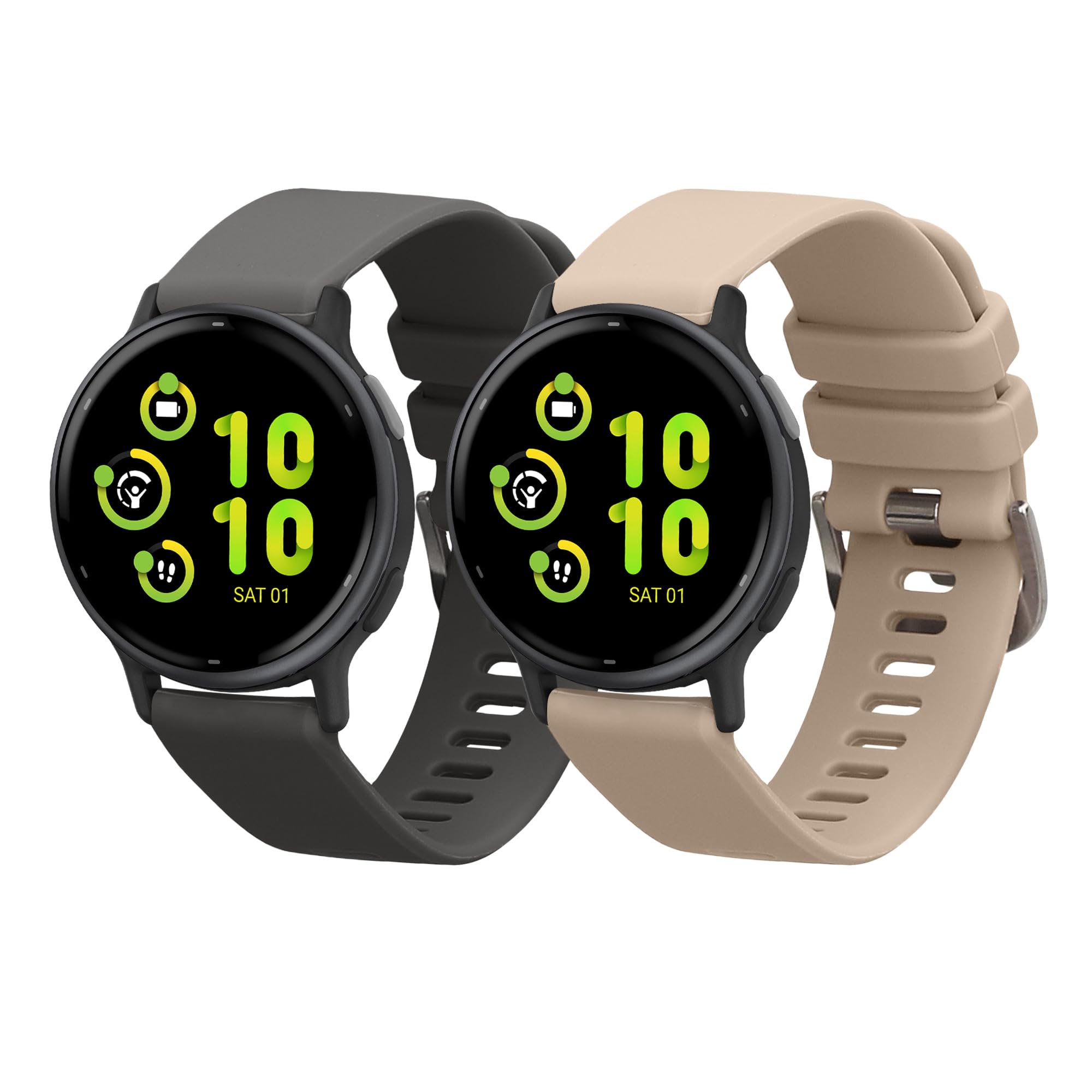 kwmobile 2x Straps for Garmin vivoactive 5 / active 5 Watch Strap - Silicone Replacement Watch Strap Set - Replacement Bands Grey/Cream