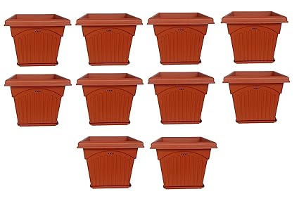 KWEL UV Treated Square Plastic Planter (12 inches) - Terracotta Color Pack of 10