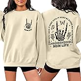 YHHR Mama Sweatshirts Mom Life Crewneck Sweatshirts Funny Mama Halloween Skeleton Rocker Graphic Sweatshirts Pullover Top