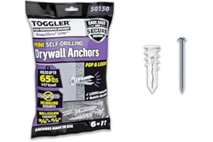 TOGGLER SnapSkru SPM Mini Self-Drilling Drywall Anchor with Screws, Glass-Filled Nylon, Made in US, for #6 to #8 Fastener Sizes (Pack of 6)
