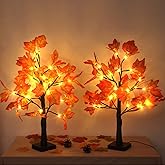 Gorgeoos 2 Pack Fall Lighted Maple Tree 48 LED Lights Thanksgiving Decoration Artificial Tree Lights 20 inch Battery or USB Powered DIY Table Light for Desktop Autumn Harvest Party Indoor Decor