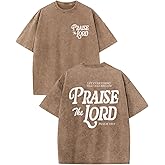 Wedsadl Christian Jesus Shirts for Men Religious Praise The Lord Bible Verse Shirt Oversized Graphic Tees Acid Wash Tshirt