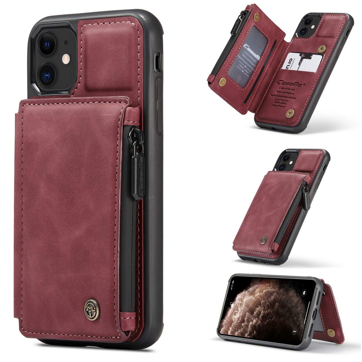 UEEBAI Case for iPhone 7 Plus iPhone 8 Plus, Vintage PU Leather Case with RFID Blocking Zipper Pocket Wallet Cover Card Slots Magnetic Clasp Kickstand TPU Bumper Shockproof case - Red