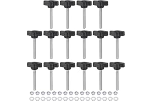 HARFINGTON 16pcs Tee Wing Knobs M5 x 40mm Metric Thread 27mm Z/T Head Plastic Handles Thumb Screws Hand Clamping Threaded Stud Knob Grip Thumbscrew with Nuts Washers, Black