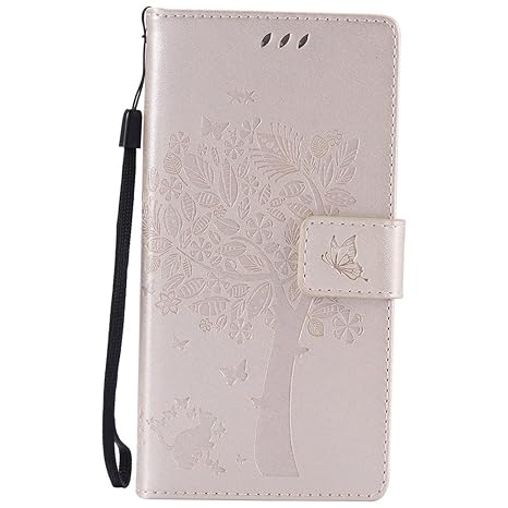 Hozor Sony Xperia Z5 Handyhülle, zarte Baumprägung, aus Weichem PU-Leder und TPU-weichem Silikon, starker Magnetschließe mit 