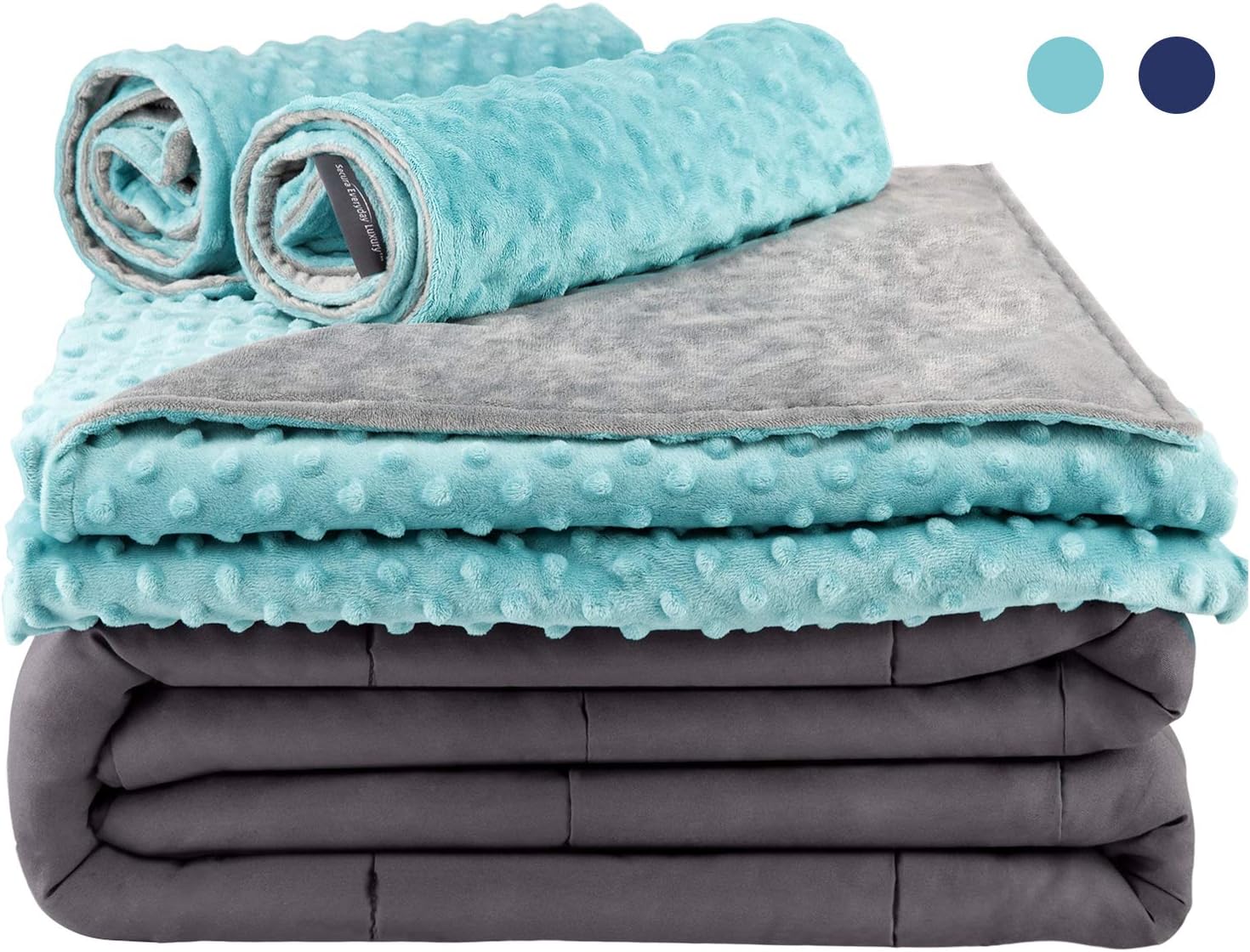 Secura Everyday Luxury Premium Adult Weighted Blanket & Removable Green Minky Cover & 2 Pillowcases (15 lbs 48 x 72 Twin Size, 100% Cotton Material with Glass Beads), 48" X 72" 15 lbs