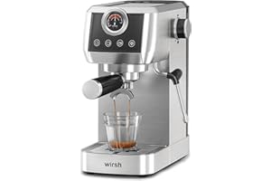 wirsh Espresso Machine, 20Bar Plastic Free Espresso Maker with Stainless Steel Tamper,Steamer,Expresso Coffee Machine for Espresso,Latte,Cappuccino,Touch Screen with Pressue Gauge(Home Barista Plus)