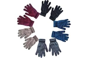 VABX-Purple 5 Pairs Magic Gloves Kids Multicolor Stretchy Knitted Graffiti Drawing Gloves Outdoor Cold-proof Accessories Thic